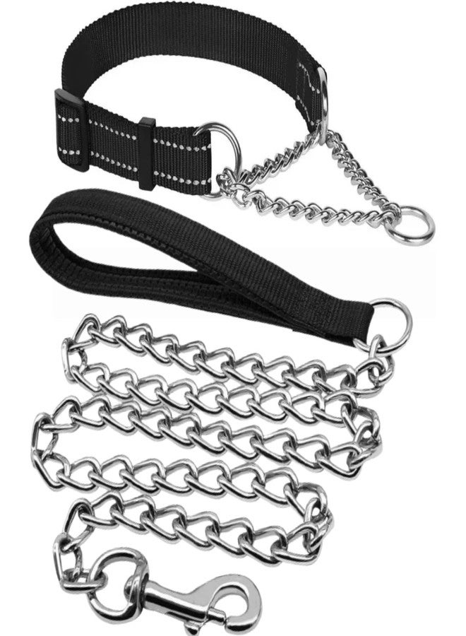 PETLICIOUS & MORE طوق مارتينجال عاكس للضوء من بيتليشوس آند مور (مقاس صغير، سمك 0.75 بوصة) مع سلسلة بمقبض رقم 10 للكلاب الصغيرة (مقاس رقبة قابل للتعديل من 14 إلى 20 بوصة، لون أسود)، مصنوع من النايلون - Image 1